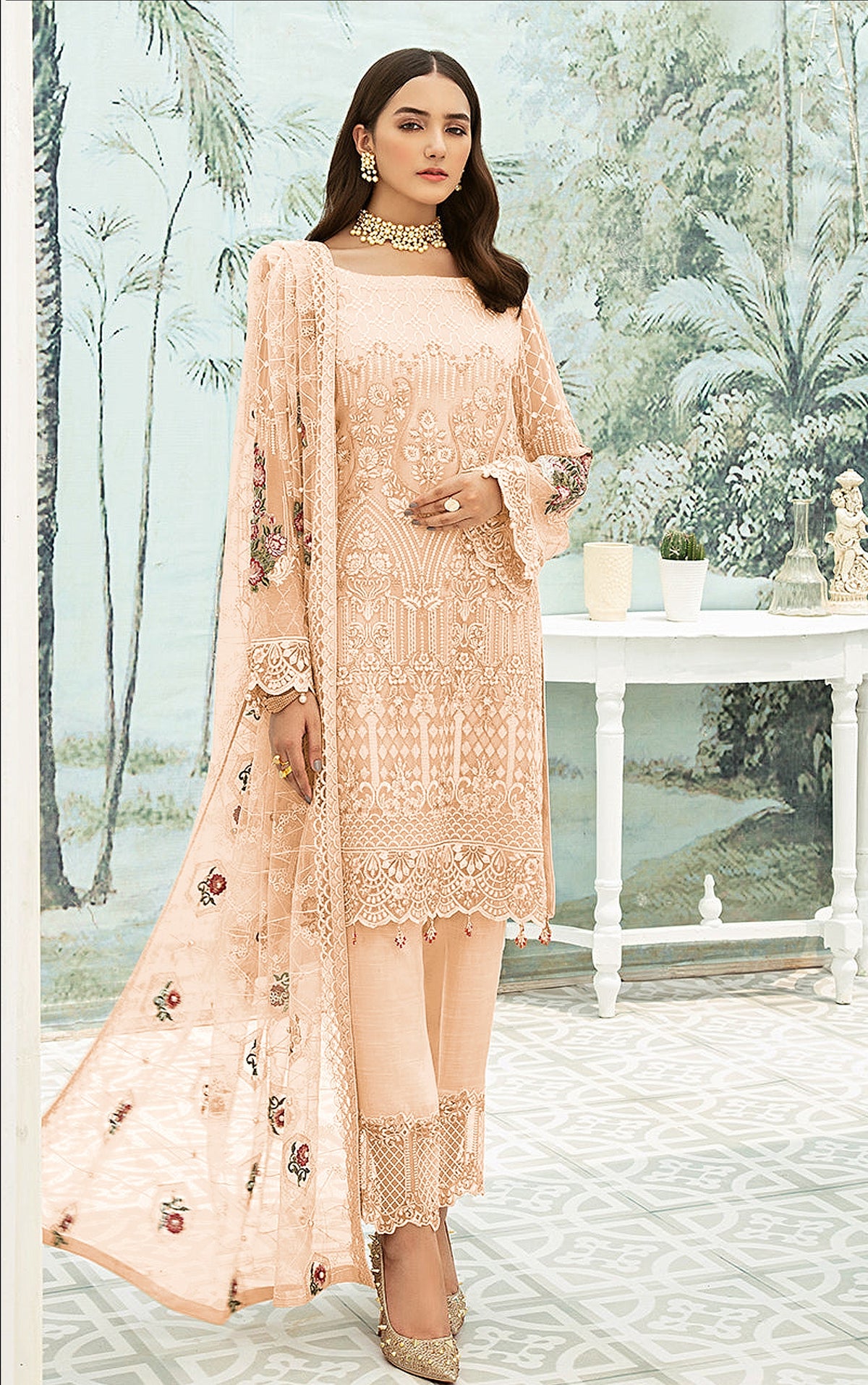 Peach Heavy Fox Georgette With Sequence Salwar Suit - Joshindia