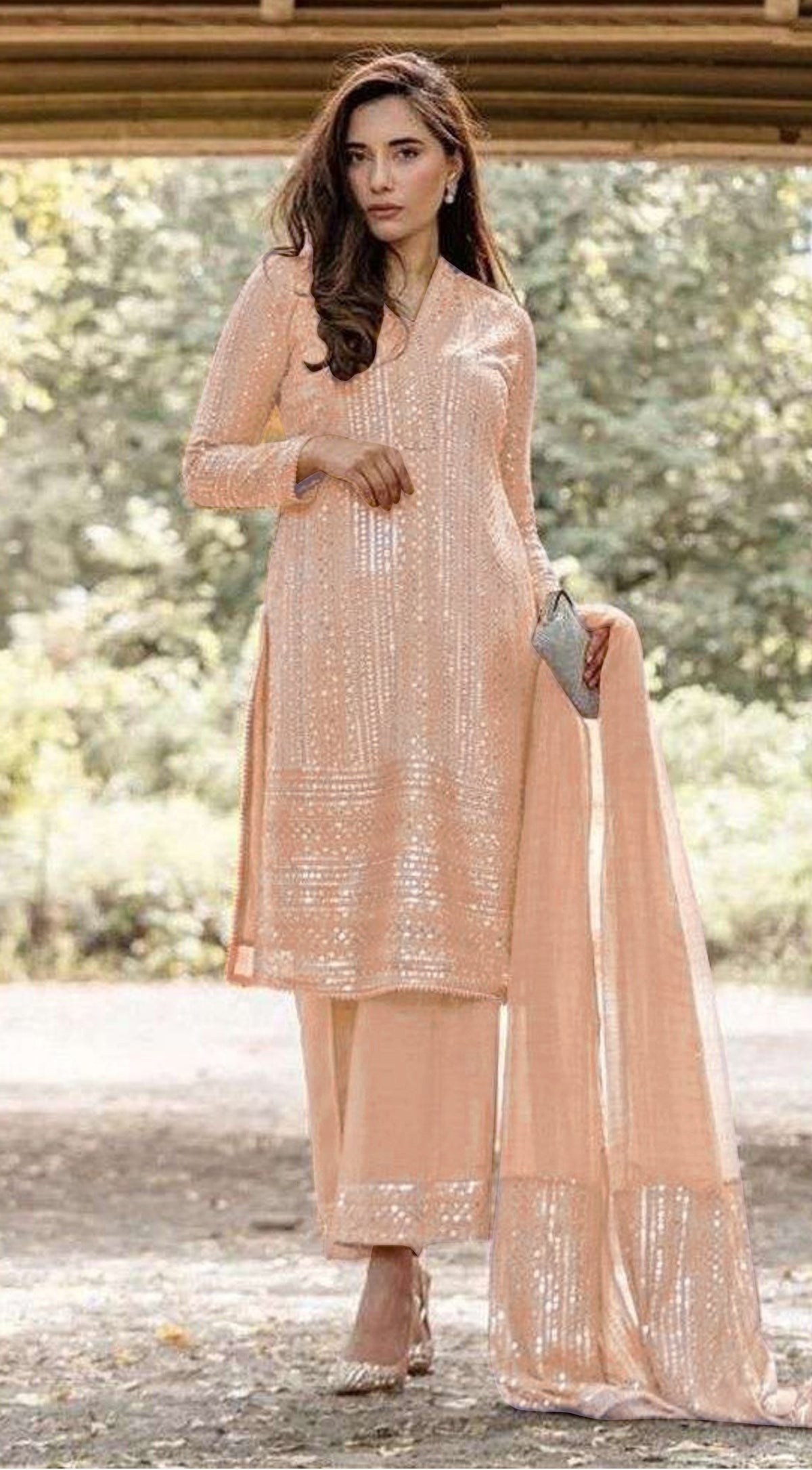 Peach Georgette with Sequence Salwar Suit - Joshindia
