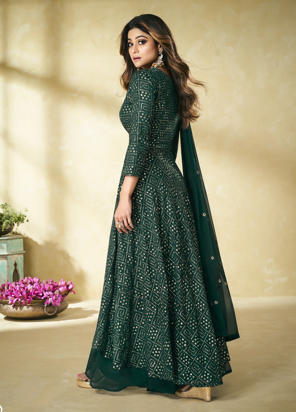 Green Heavy Faux Georgette with Embroided Sharara Salwar Suit - Joshindia