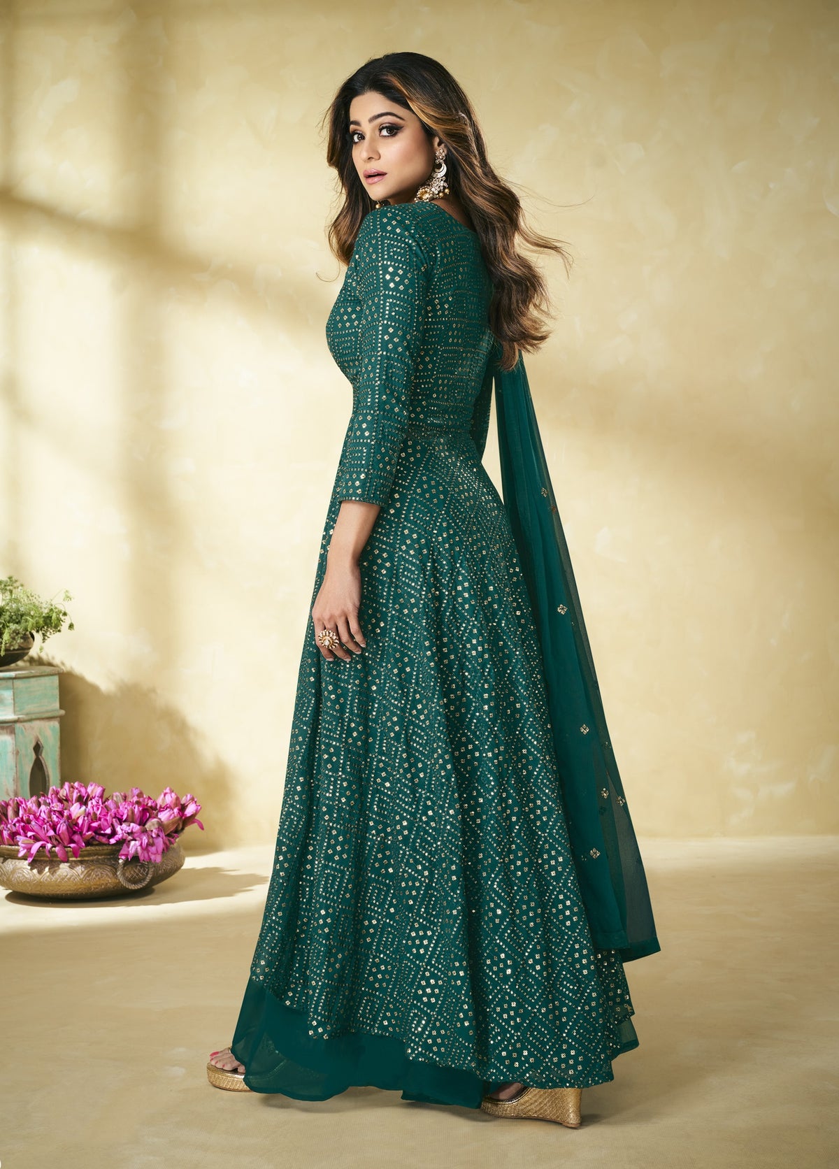 Light Green Heavy Faux Georgette with Embroided Sharara Salwar Suit - Joshindia