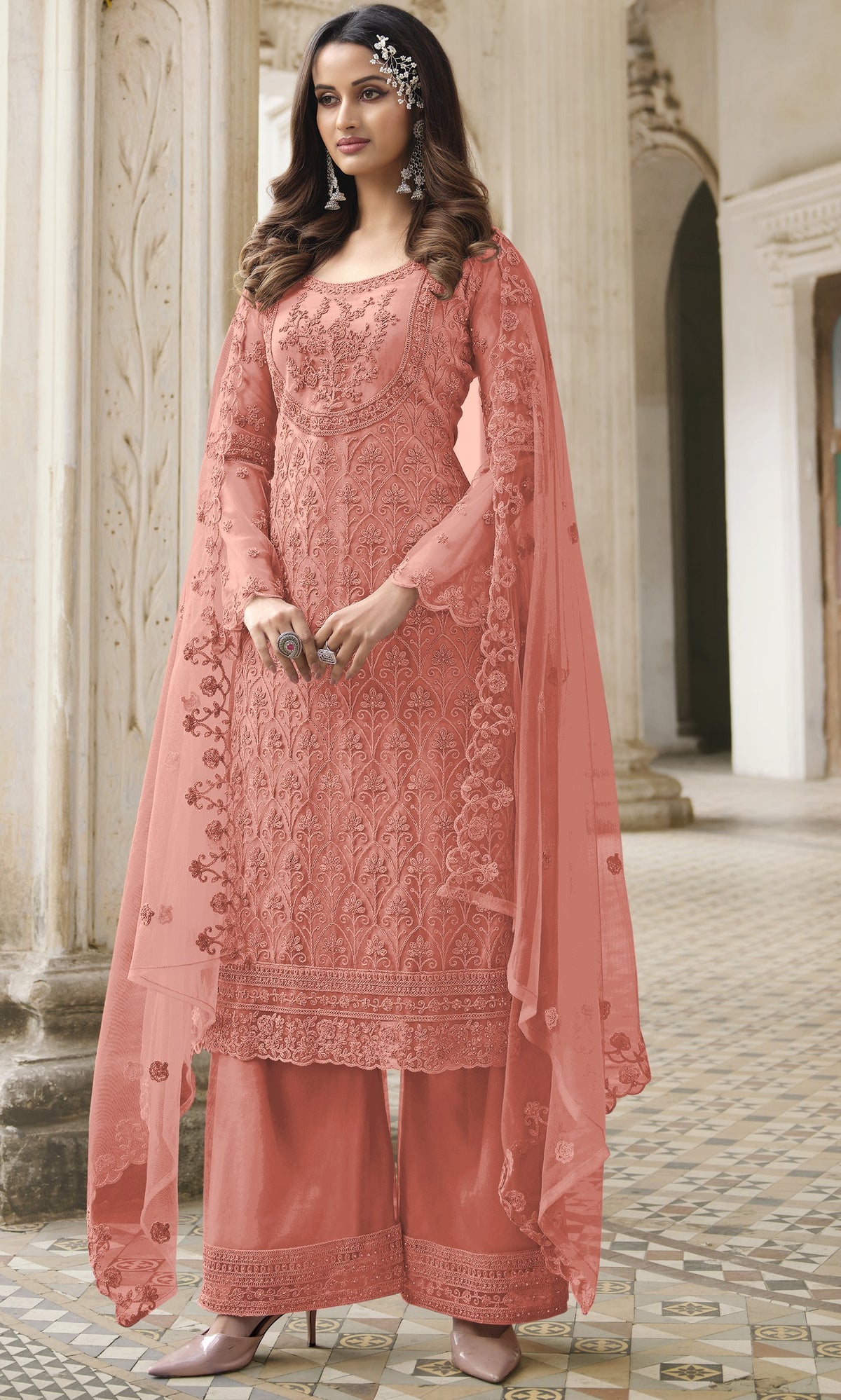 Peach Color Heavy Butterfly Net Embroided Salwar Suit - Joshindia