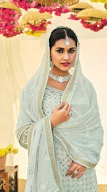 Sky Blue Color Faux Georgette Embroided Sharara suit - Joshindia