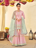 Baby Pink Color Faux Georgette Embroided Sharara suit - Joshindia