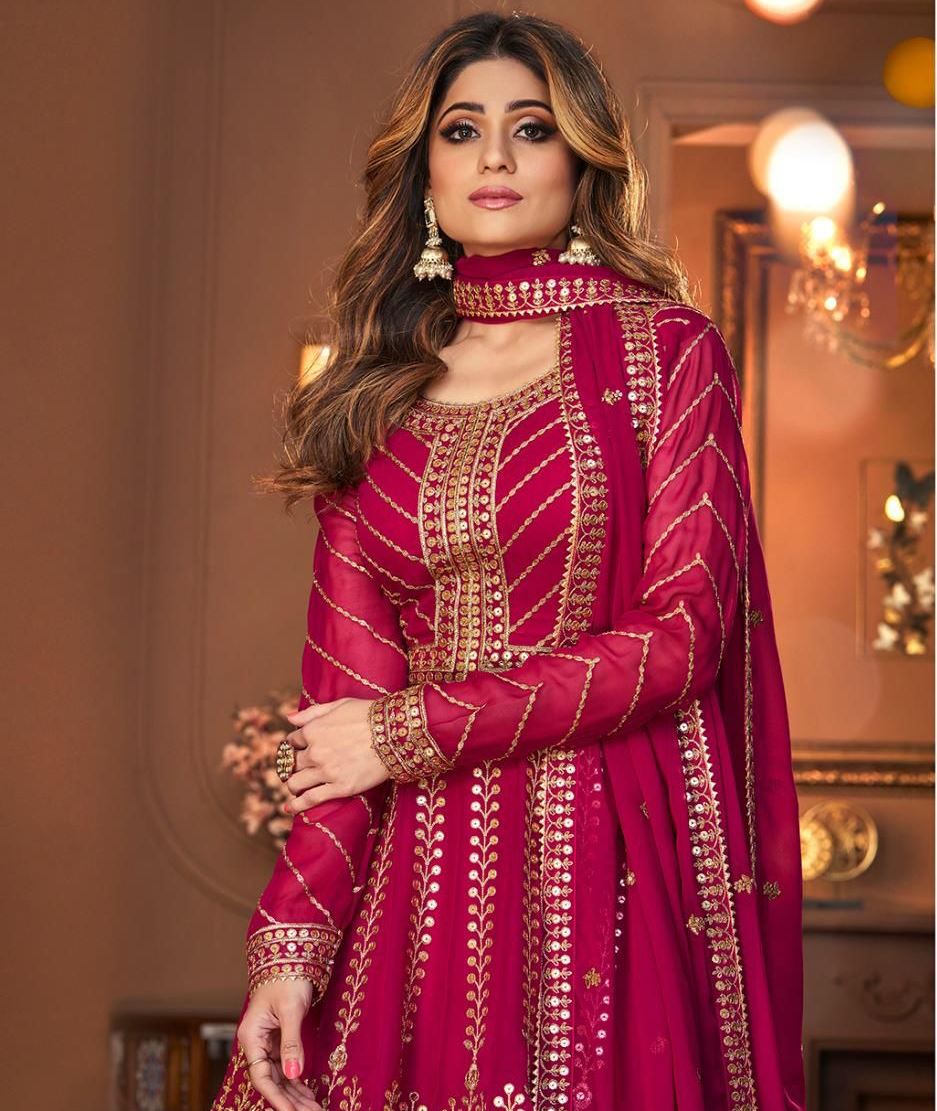 Pink Color Georgette Embroided Semi Stitched Ghaghra Suit - Joshindia