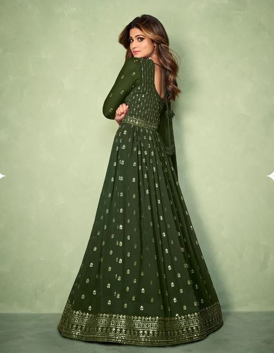 Green Color Georgette Front and Back Embroidery Work Anarkali Suit