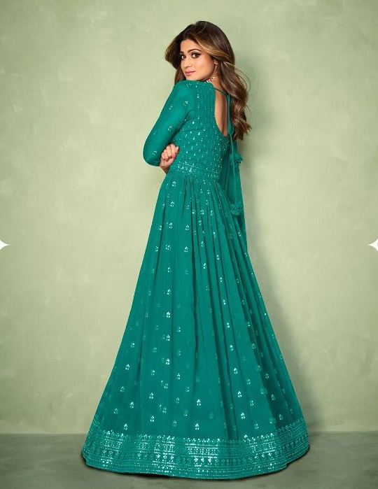 Sea Color Purple Georgette Front and Back Embroidery Work Anarkali Suit - Joshindia