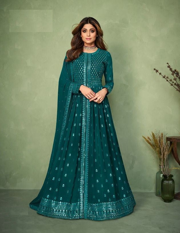 Rama Color Georgette Front and Back Embroidery Work Anarkali Suit - Joshindia