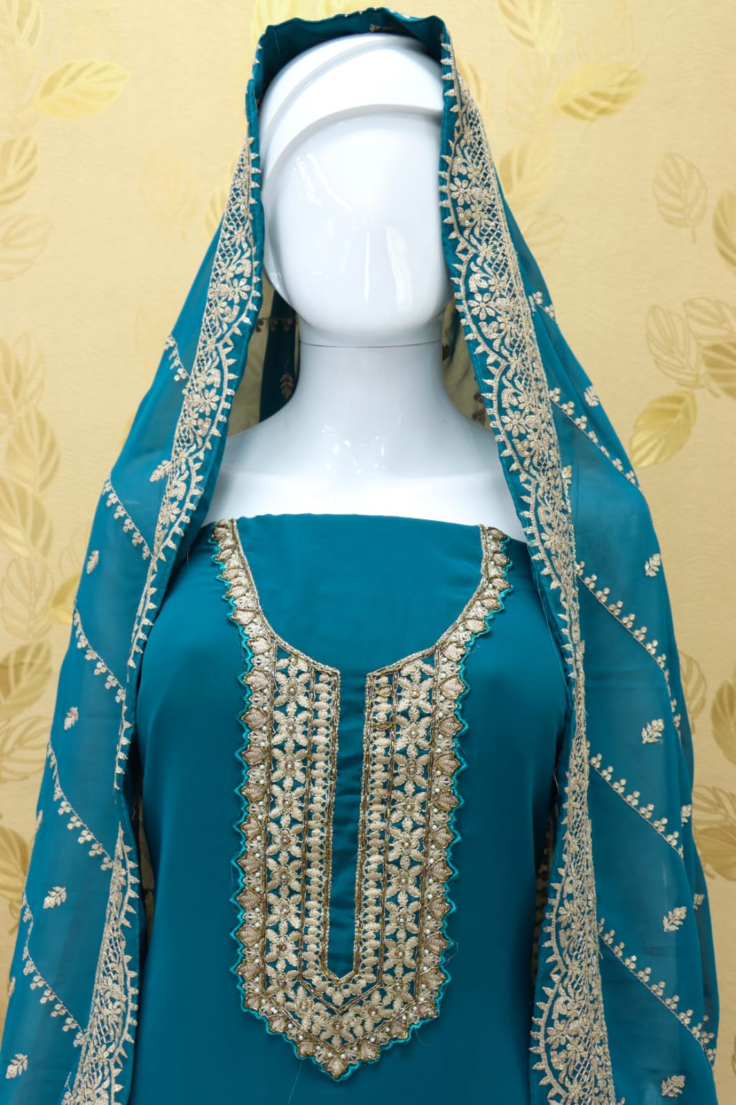 Sea Blue Color Faux Georgette With Embroidery Work Palazzo Suit - Joshindia