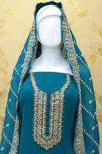 Sea Blue Color Faux Georgette With Embroidery Work Palazzo Suit - Joshindia