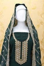 Green Color Faux Georgette With Embroidery Work Palazzo Suit - Joshindia