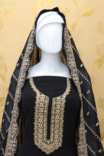 Black Color Faux Georgette With Embroidery Work Palazzo Suit - Joshindia