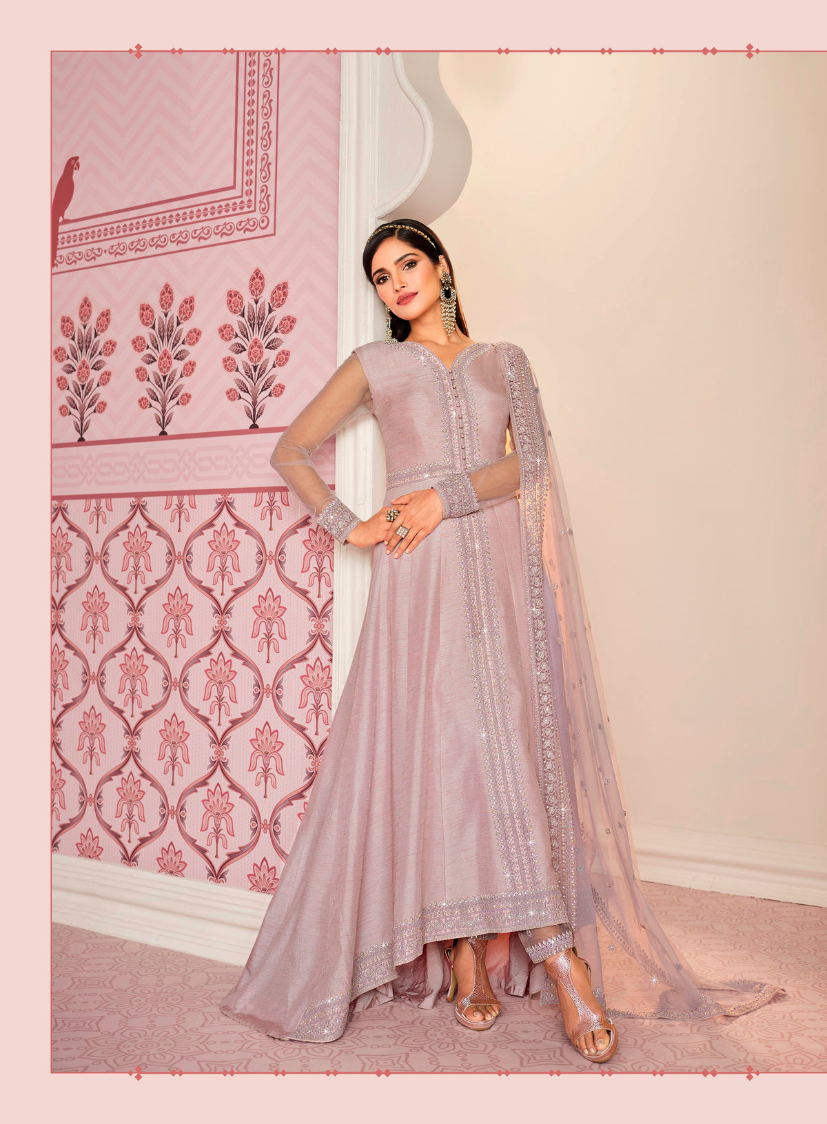 Purple Color Russian Silk Embroided Gowen for Woman - Joshindia