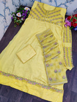 Yellow Color Russian Silk Embroided Gowen for Woman - Joshindia