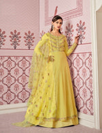 Yellow Color Russian Silk Embroided Gowen for Woman - Joshindia