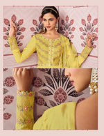 Yellow Color Russian Silk Embroided Gowen for Woman - Joshindia