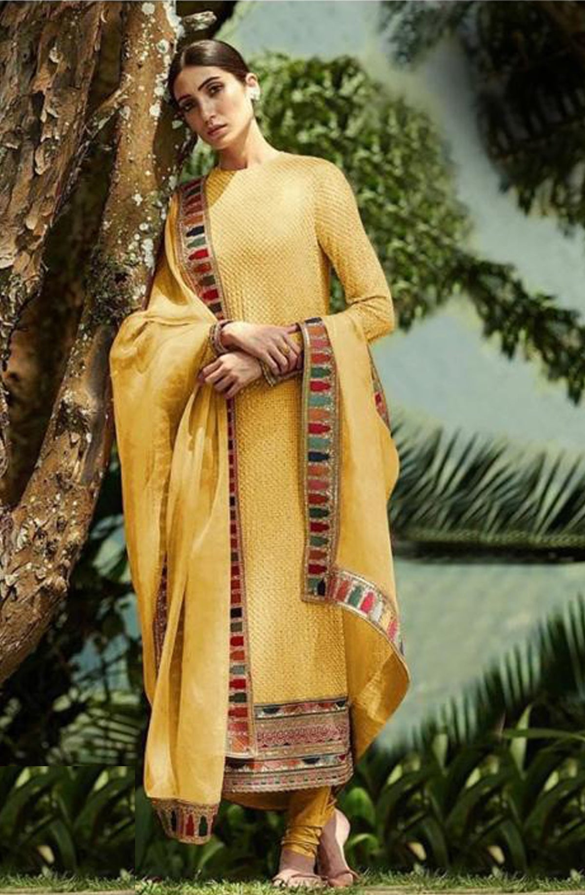 Yellow Color Heavy Faux Georgette With Sequence Work Churidar Salwar Suit - Joshindia