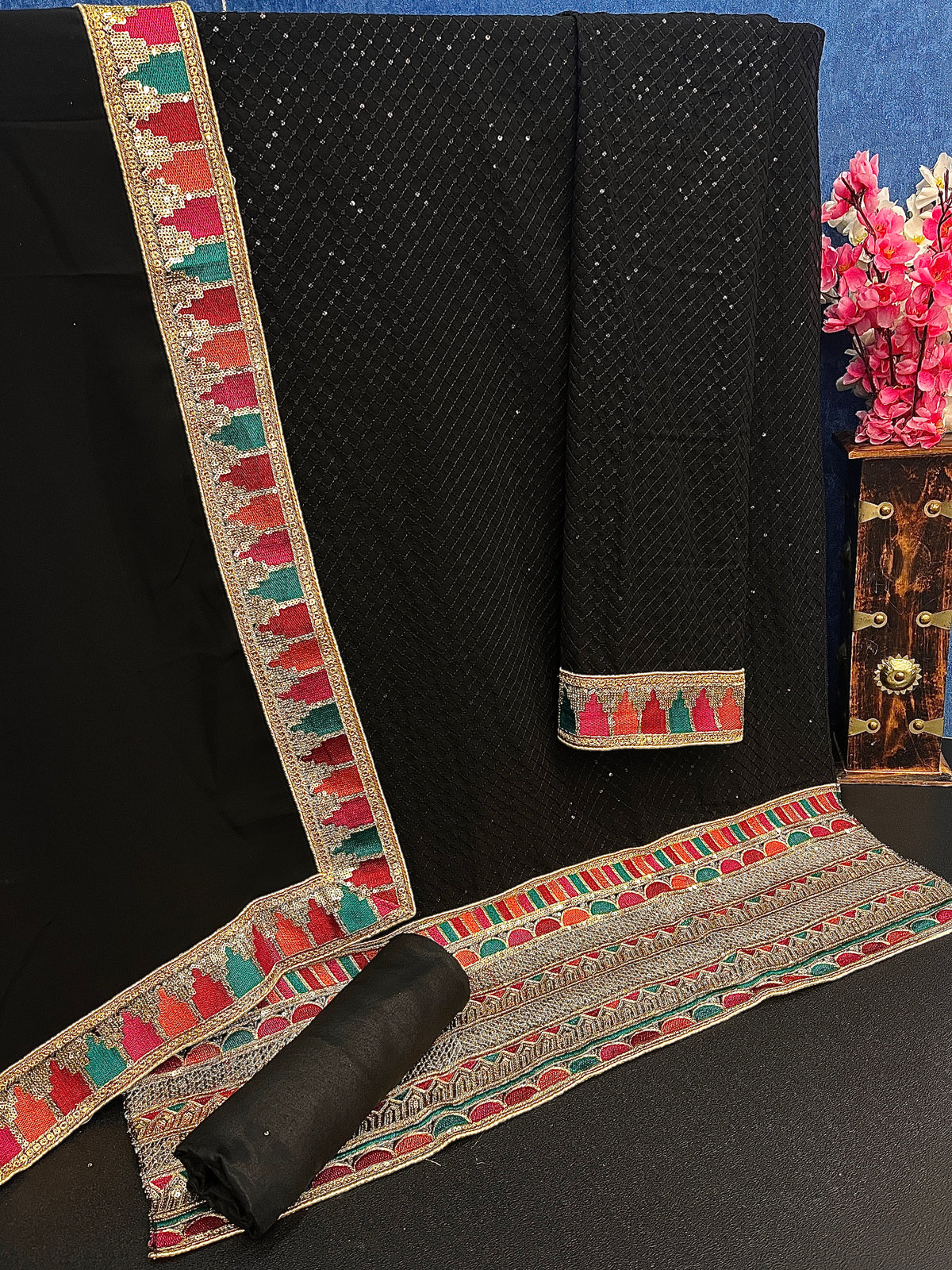 BLack Color Heavy Faux Georgette With Sequence Work Churidar Salwar Suit - Joshindia