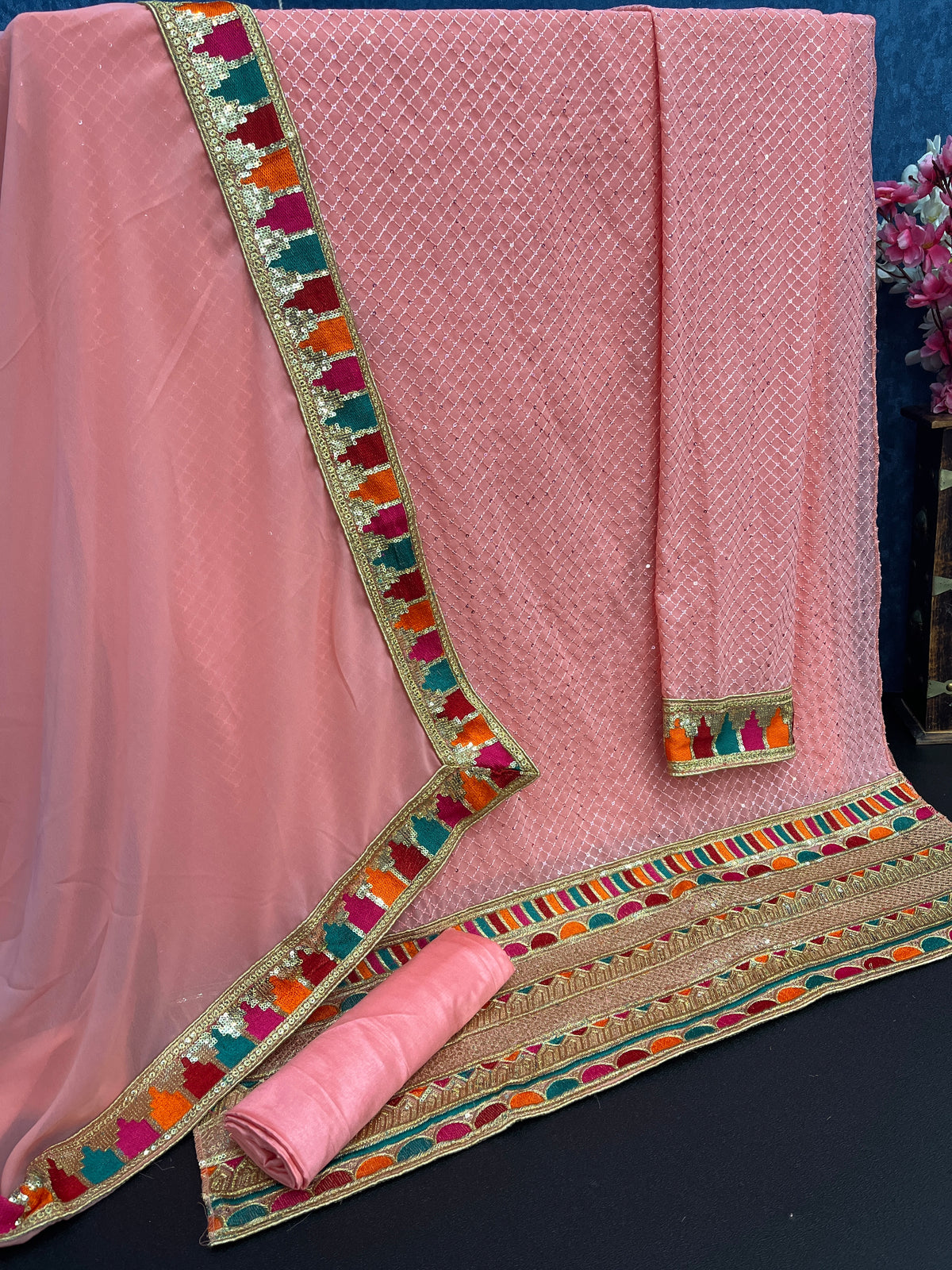 Pink Color Heavy Faux Georgette With Sequence Work Churidar Salwar Suit - Joshindia