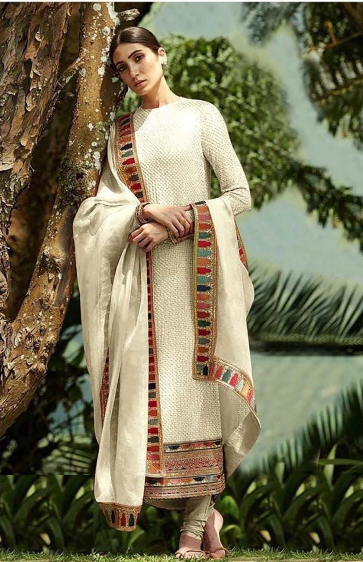 White Color Heavy Faux Georgette With Sequence Work Churidar Salwar Suit - Joshindia