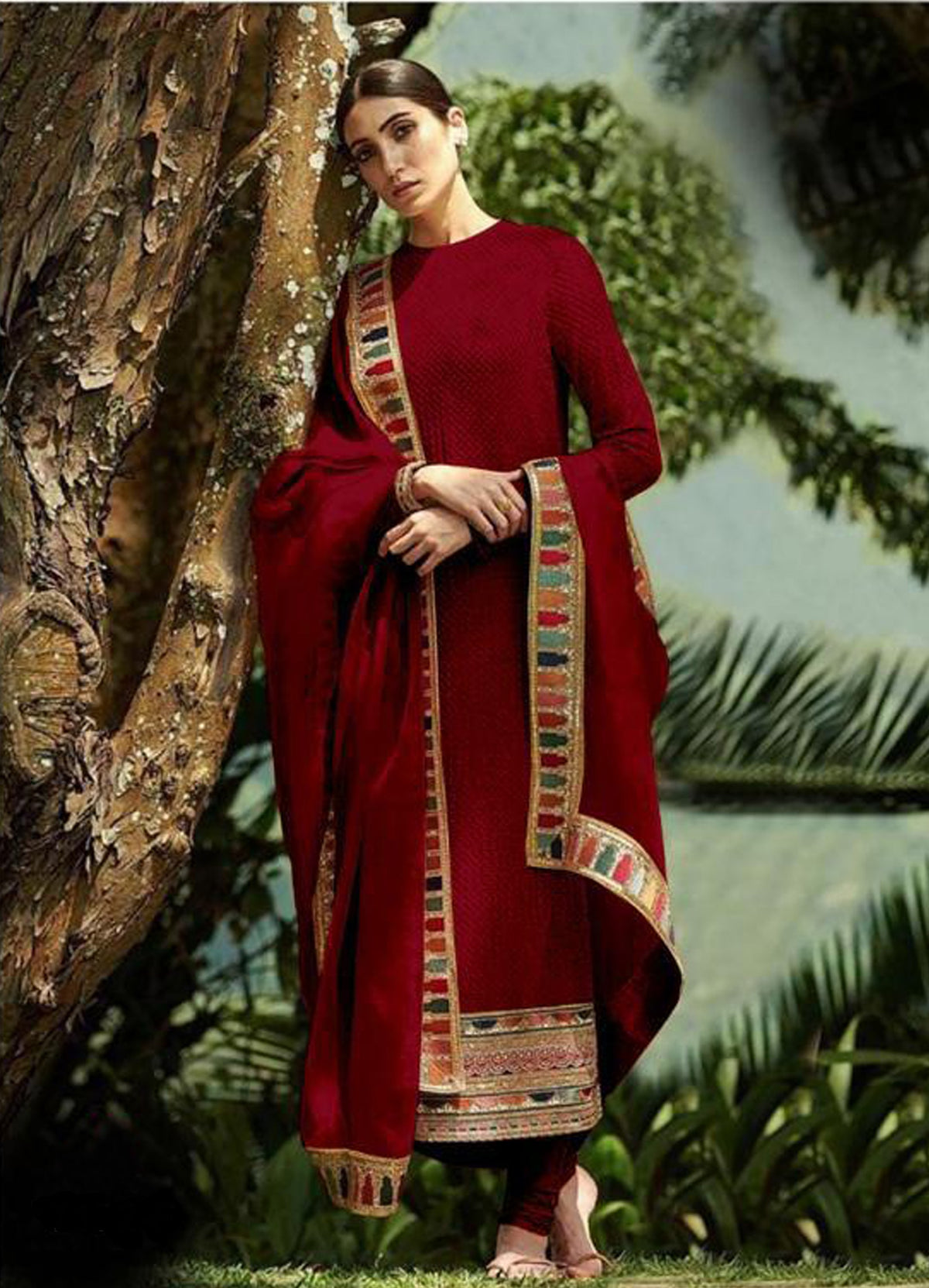 Maroon Color Heavy Faux Georgette With Sequence Work Churidar Salwar Suit - Joshindia