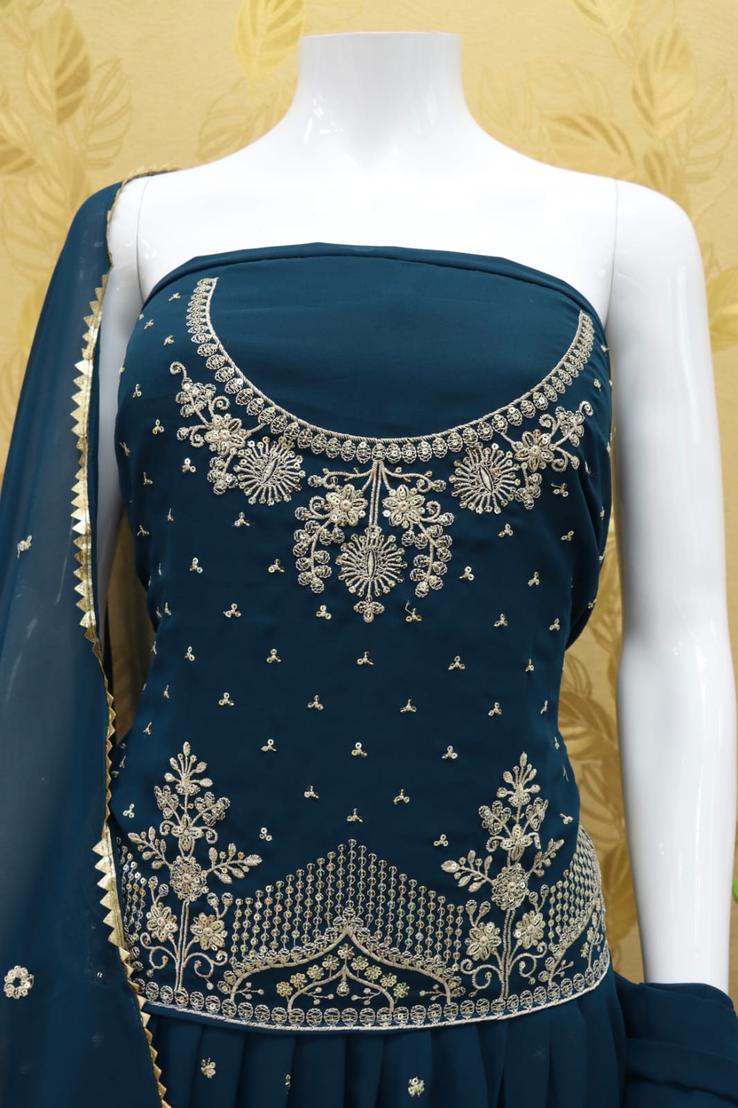 Blue Color Faux Georgette Embroided Sharara Suit - Joshindia