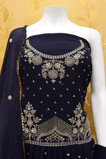 Neavy Blue Color Faux Georgette Embroided Sharara Suit - Joshindia