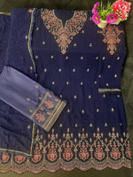 Nevy Blue Georgette Embroided Semi Stitched Palazzo Suit - Joshindia