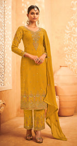 Yellow Georgette Embroided Semi Stitched Palazzo Suit - Joshindia