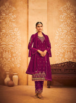 Purple Georgette Embroided Semi Stitched Palazzo Suit - Joshindia