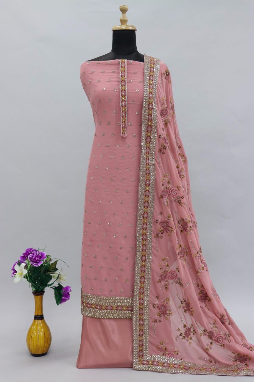Gold Rose Color Georgette Straight Salwar Suit - Joshindia