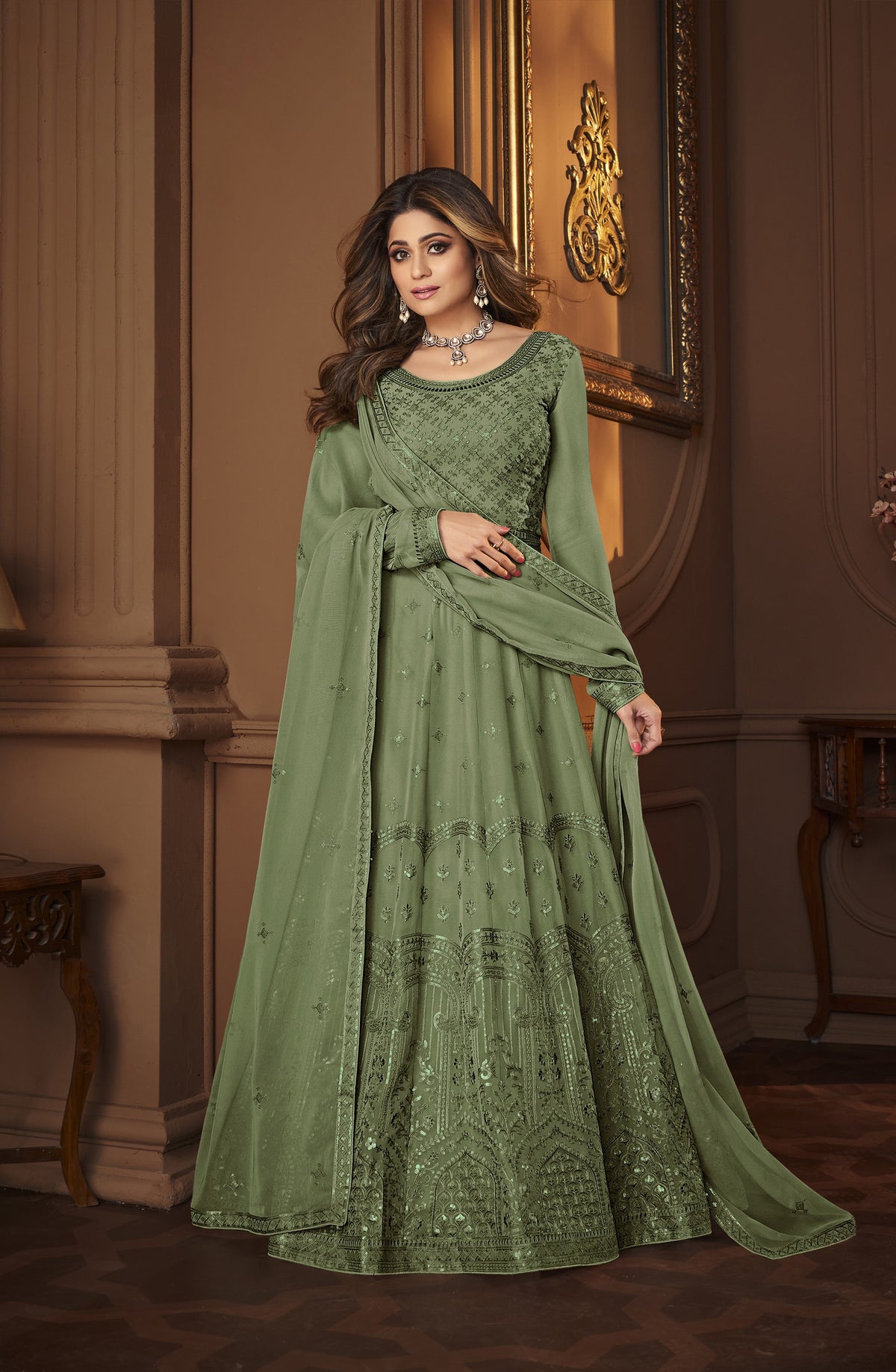 Green Fox Georgette With Sequence Work Anarkali Suit - Joshindia