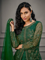 Green Color Women Soft Net Embroidery Work Straight Salwar Suit - Joshindia