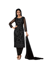 Black Color Women Soft Net Embroidery Work Straight Salwar Suit - Joshindia