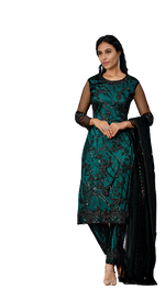 Sea Green Color Women Soft Net Embroidery Work Straight Salwar Suit - Joshindia