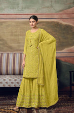 Yellow Georgette Semi-Stitched Sharara Salwar Suit - Joshindia