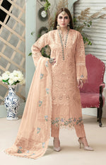 Peach Heavy Butteryfly Net With Moti Work Straight Salwar Suit - Joshindia