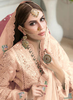 Peach Heavy Butteryfly Net With Moti Work Straight Salwar Suit - Joshindia