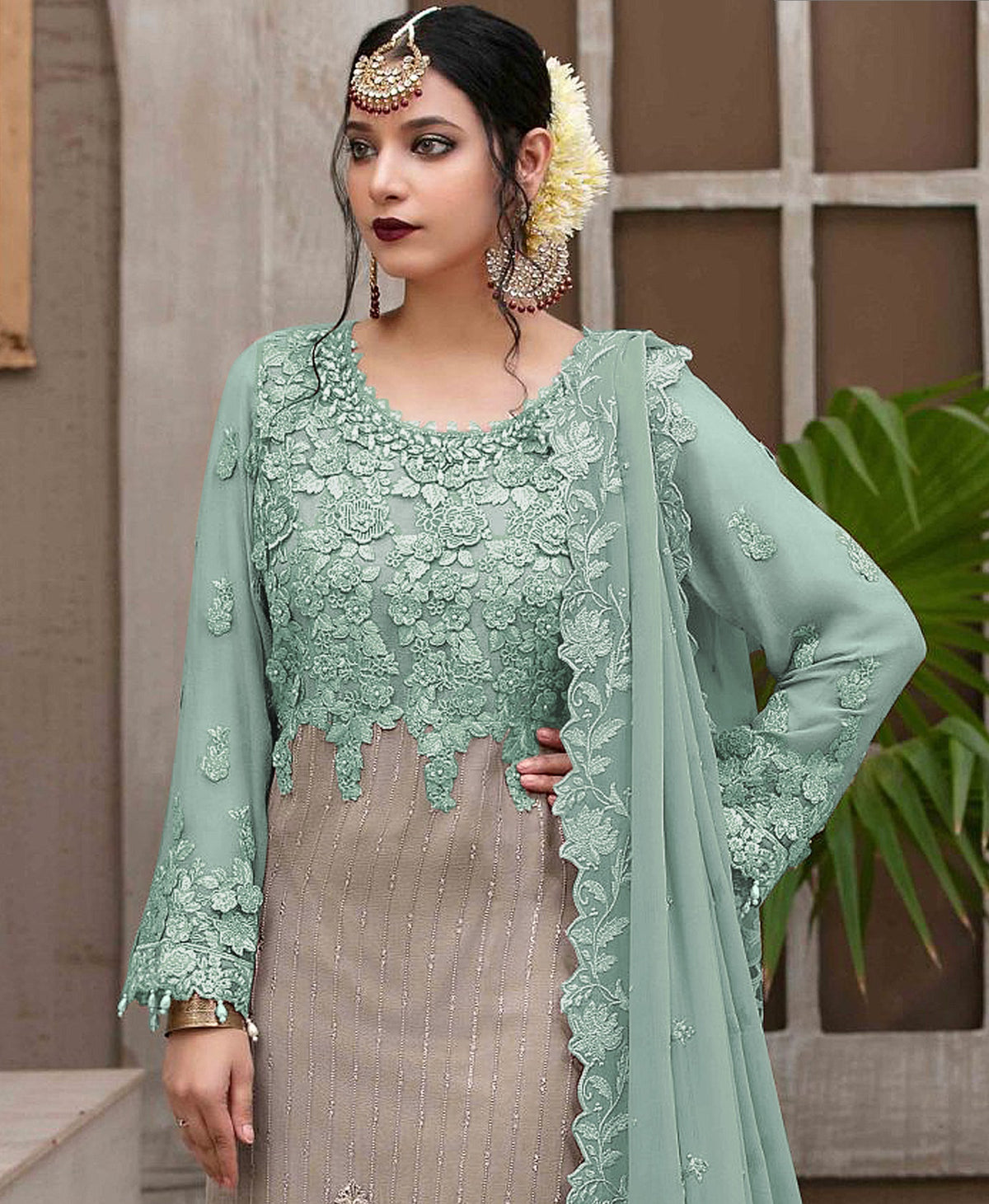 Sea Green Heavy Fox Georgette with Heavy Embroidery Sequence Work Straight Suit - Joshindia