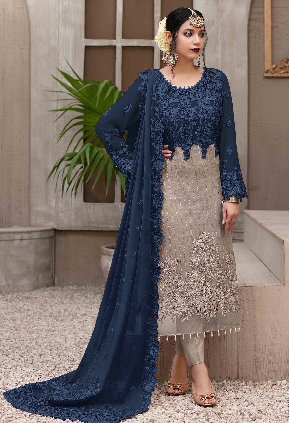 Nevy Blue Heavy Fox Georgette with Heavy Embroidery Sequence Work Straight Suit - Joshindia