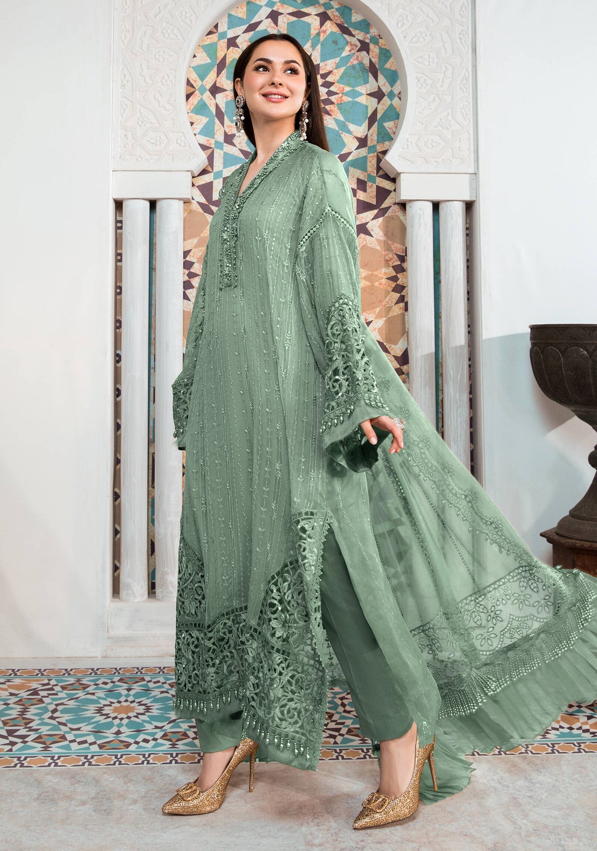 Green Color Heavy Fox Georgette with Embroidery Sequence Work Salwar Suit - Joshindia