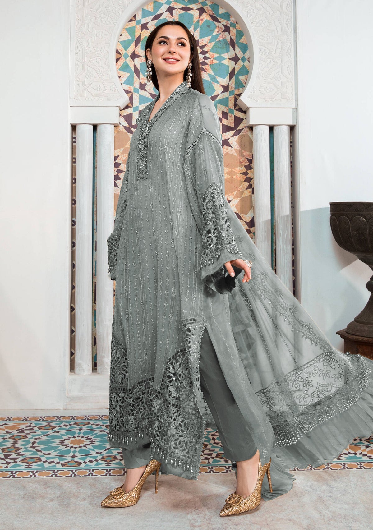 Grey Color Heavy Fox Georgette with Embroidery Sequence Work Salwar Suit - Joshindia