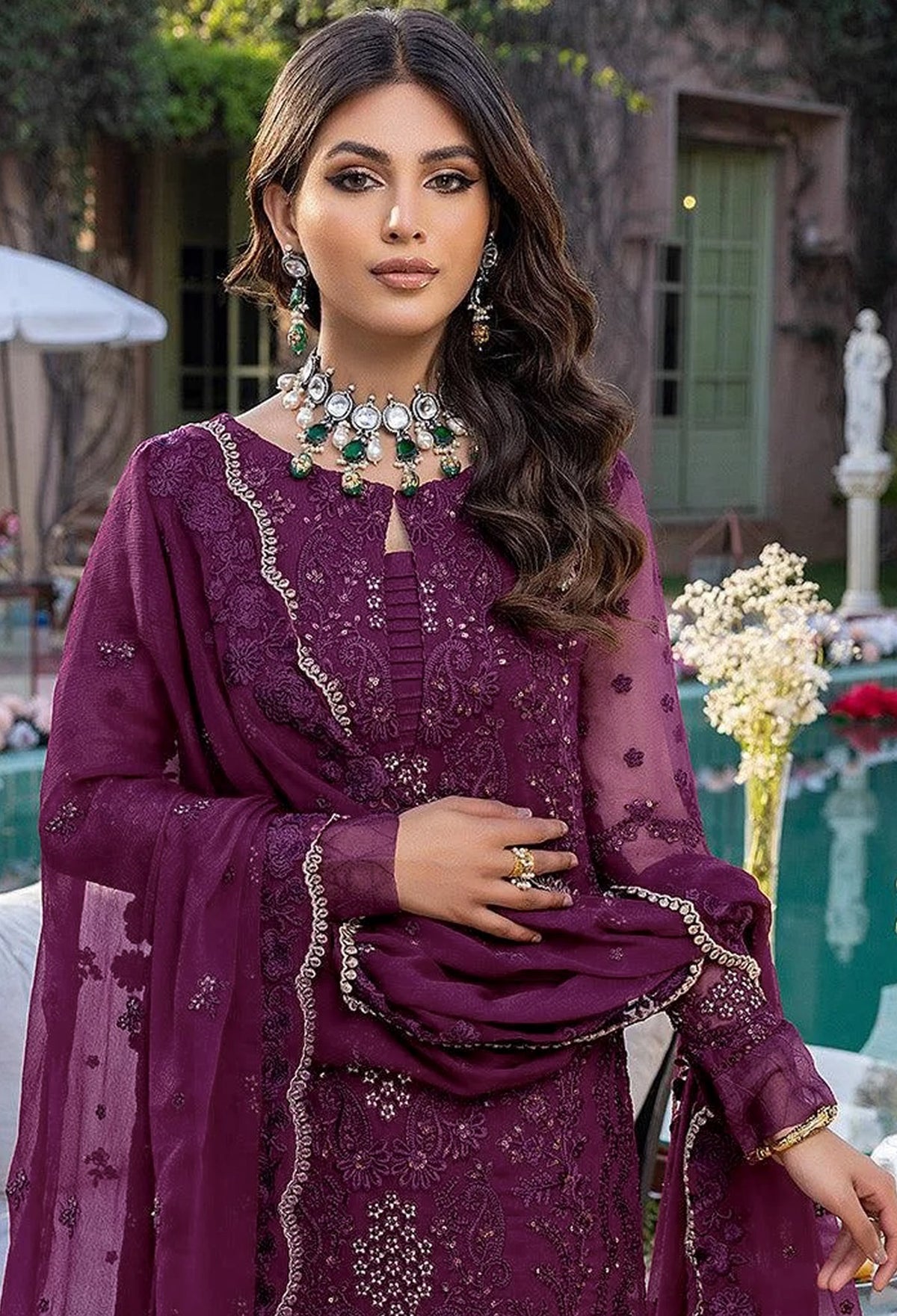 Purple Embroidery Sequence Work Semi Stitched Salwar Suit - Joshindia