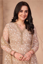 Beige Butterfly Net Straight Salwar Suit - Joshindia