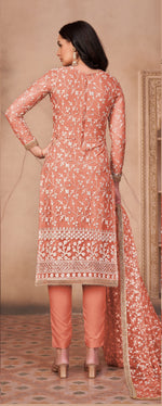 Orange Butterfly Net Straight Salwar Suit - Joshindia