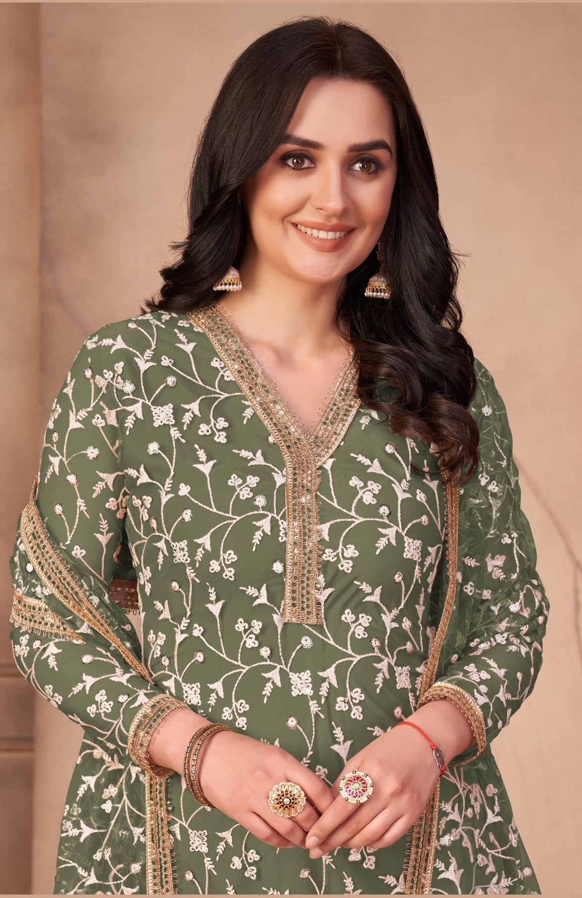 Green Butterfly Net Straight Salwar Suit - Joshindia