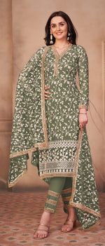 Green Butterfly Net Straight Salwar Suit - Joshindia