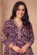Purple Butterfly Net Straight Salwar Suit - Joshindia