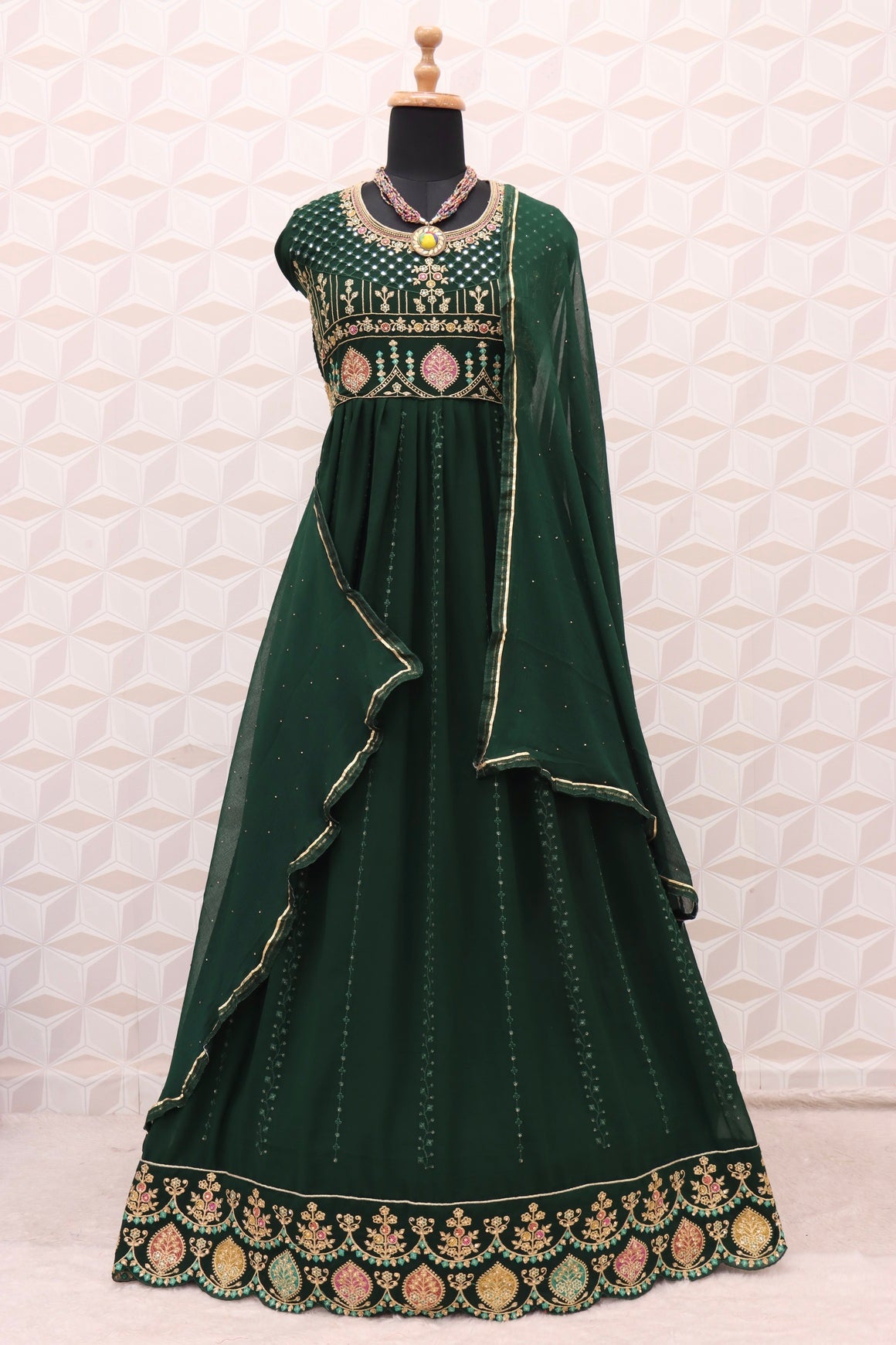 Green Color Heavy Faux Georgette With Sequence Work Anarkali Salwar Suit - Joshindia