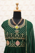 Green Color Heavy Faux Georgette With Sequence Work Anarkali Salwar Suit - Joshindia