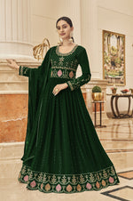 Green Color Heavy Faux Georgette With Sequence Work Anarkali Salwar Suit - Joshindia